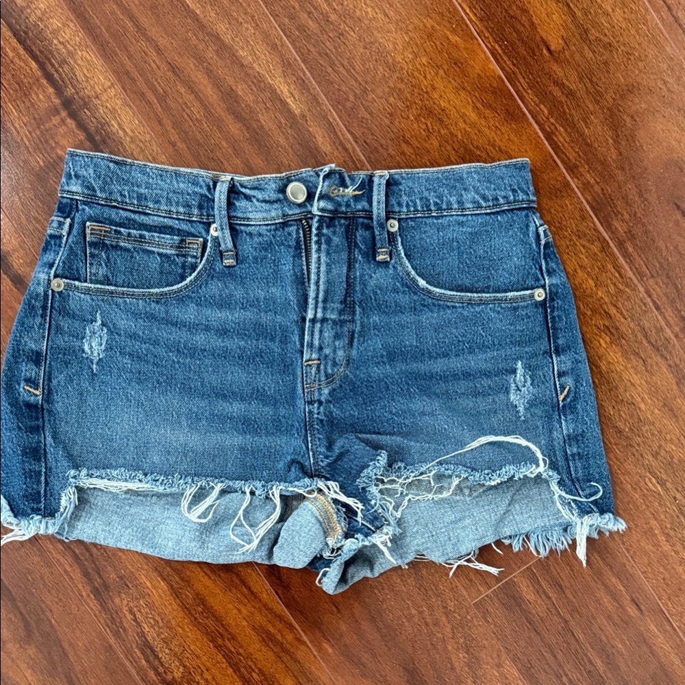 Good American Blue Distressed Denim Shorts